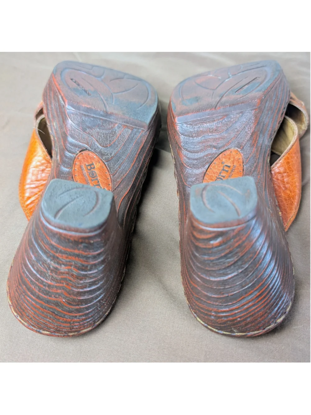 Born Women’s Brown Leather Slide Sandals Size 10 / 42 Handcrafted Boho Wedges